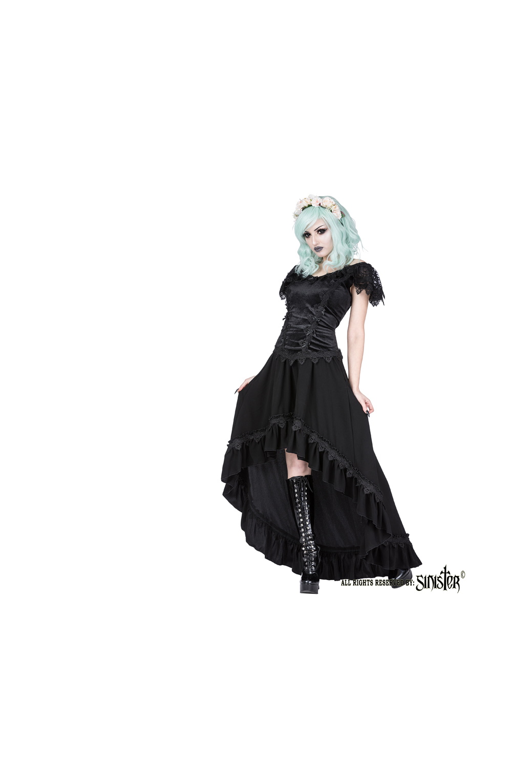 Sinister Langer Vokuhila Rock mit Stickerei – Bild 2