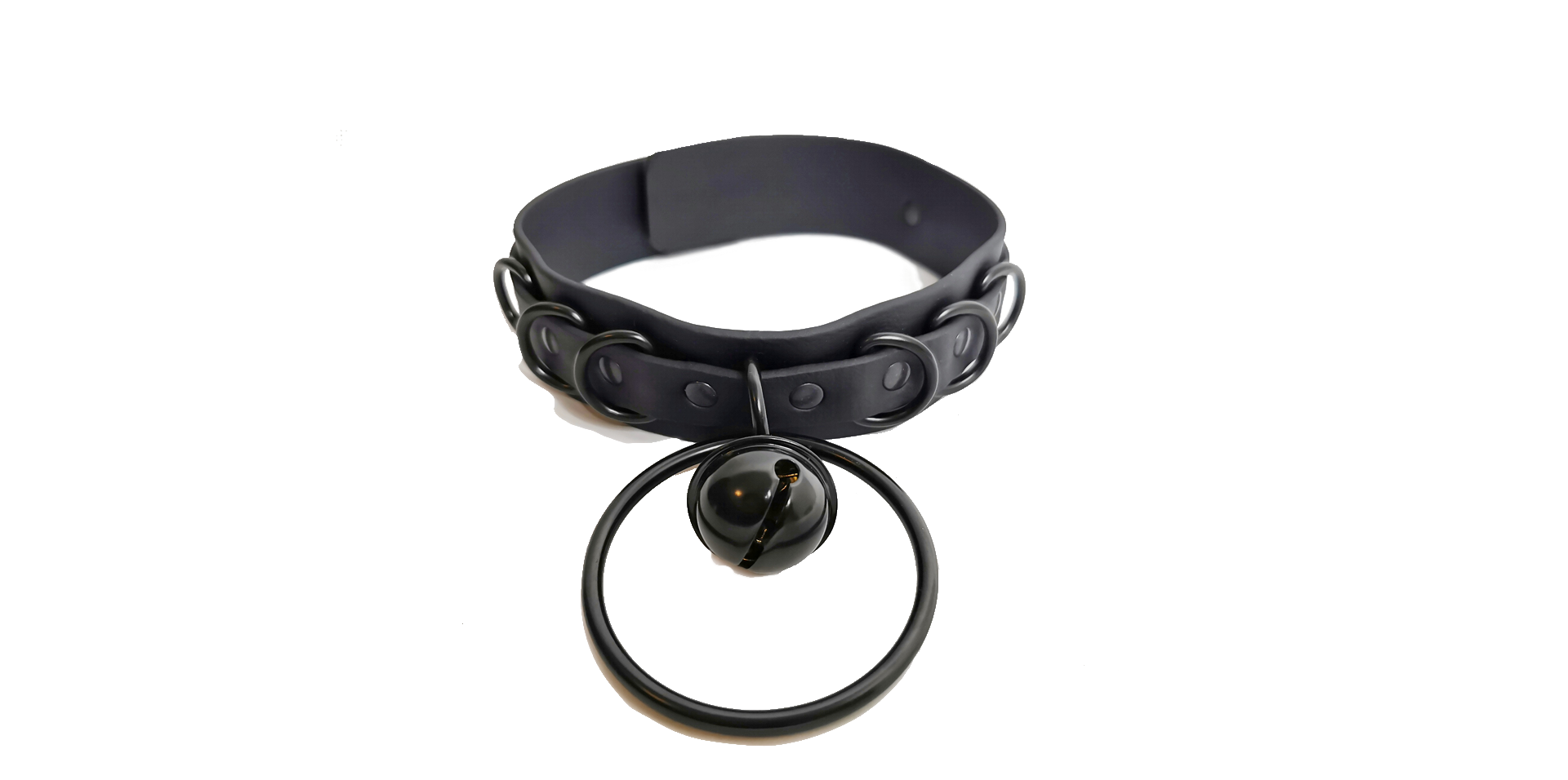 Sacred Sins All Black Everything Choker mit D-Ringen und Glocke