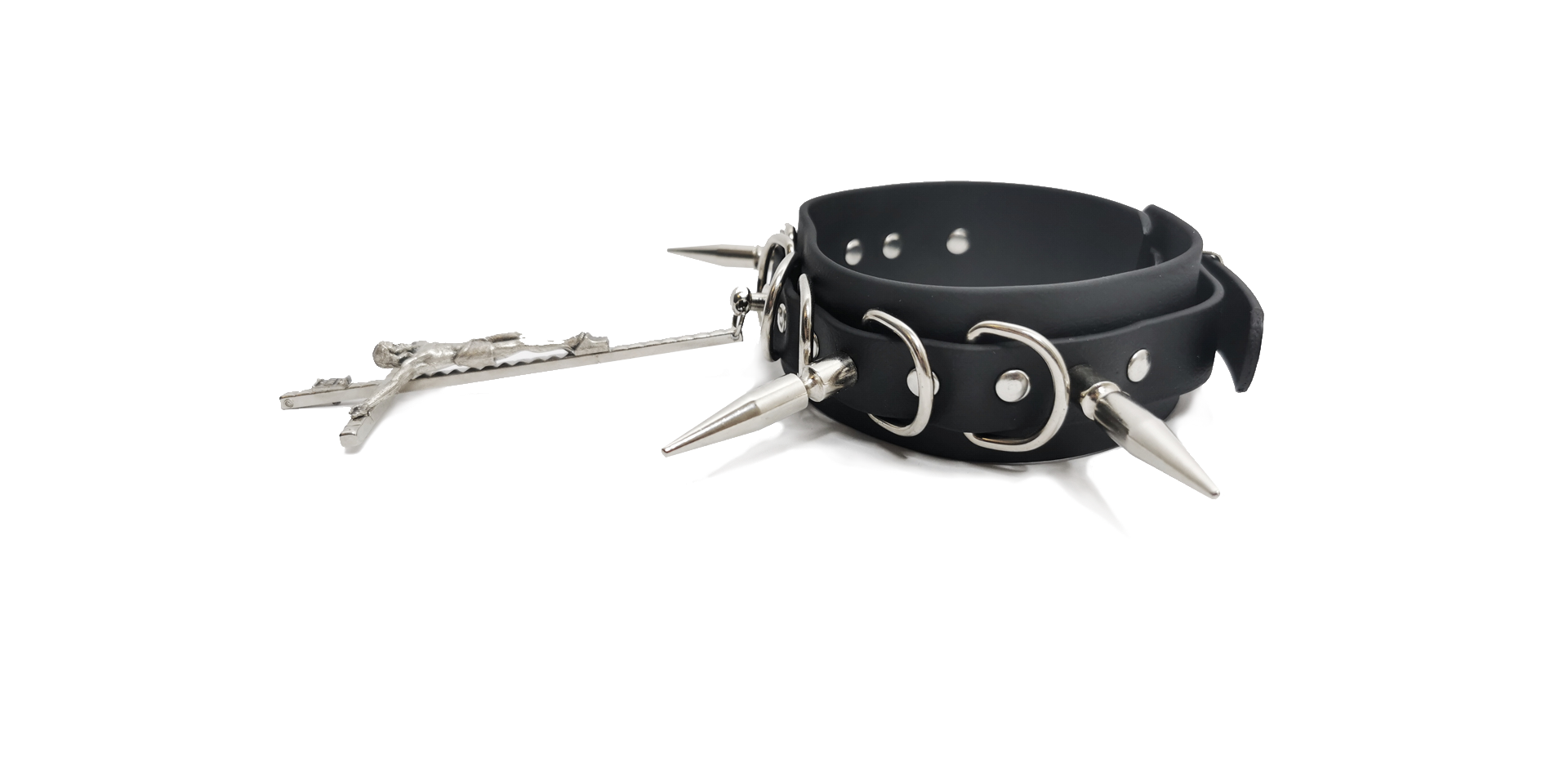 Sacred Sins Choker mit D-Ringen und Kruzifix – Bild 2