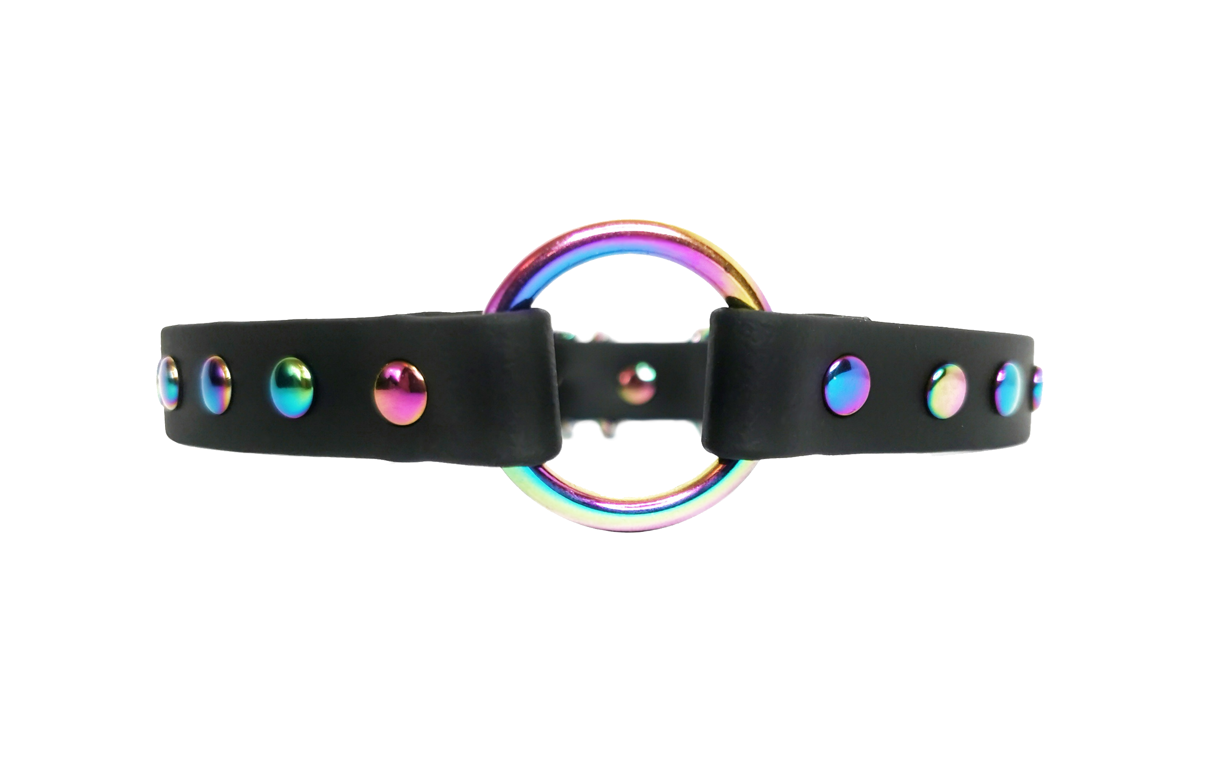 Sacred Sins Rainbow Choker mit flachen Nieten und O-Ring