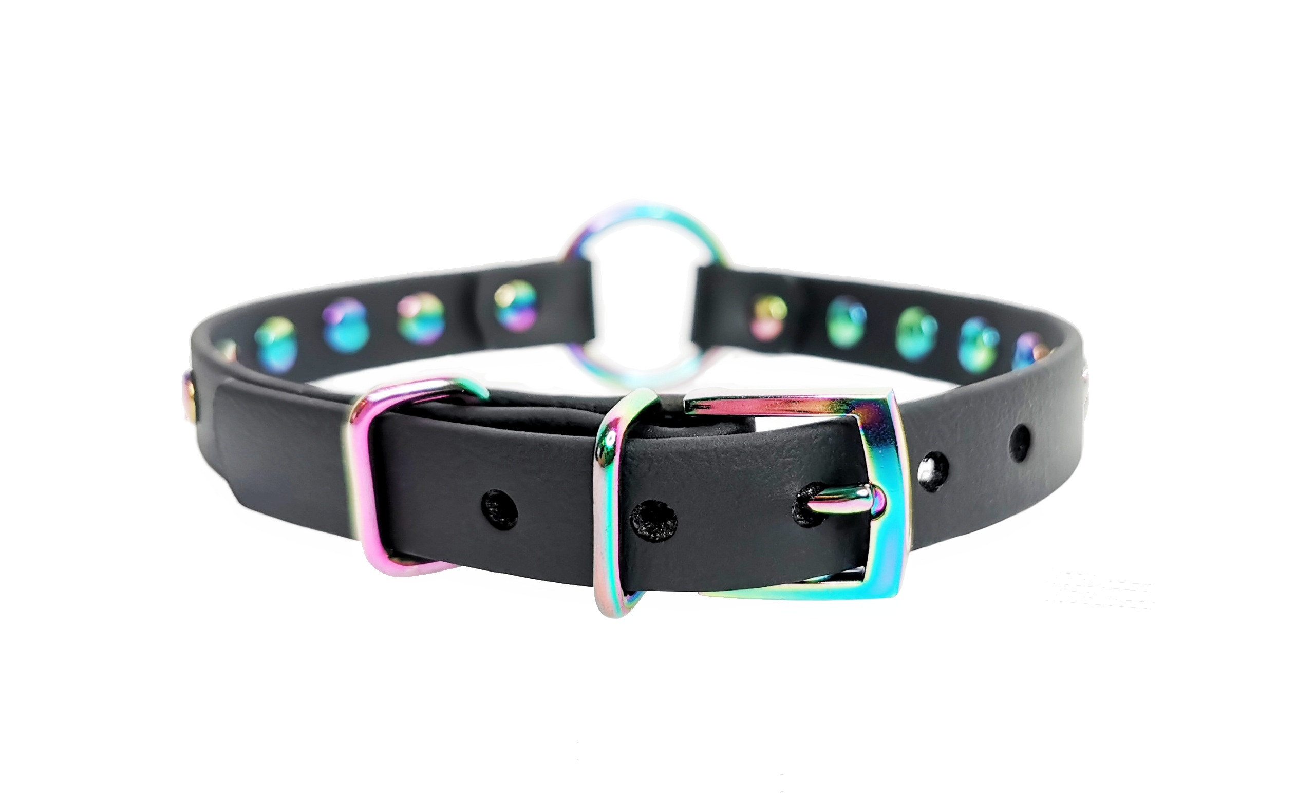 Sacred Sins Rainbow Choker mit flachen Nieten und O-Ring – Bild 3
