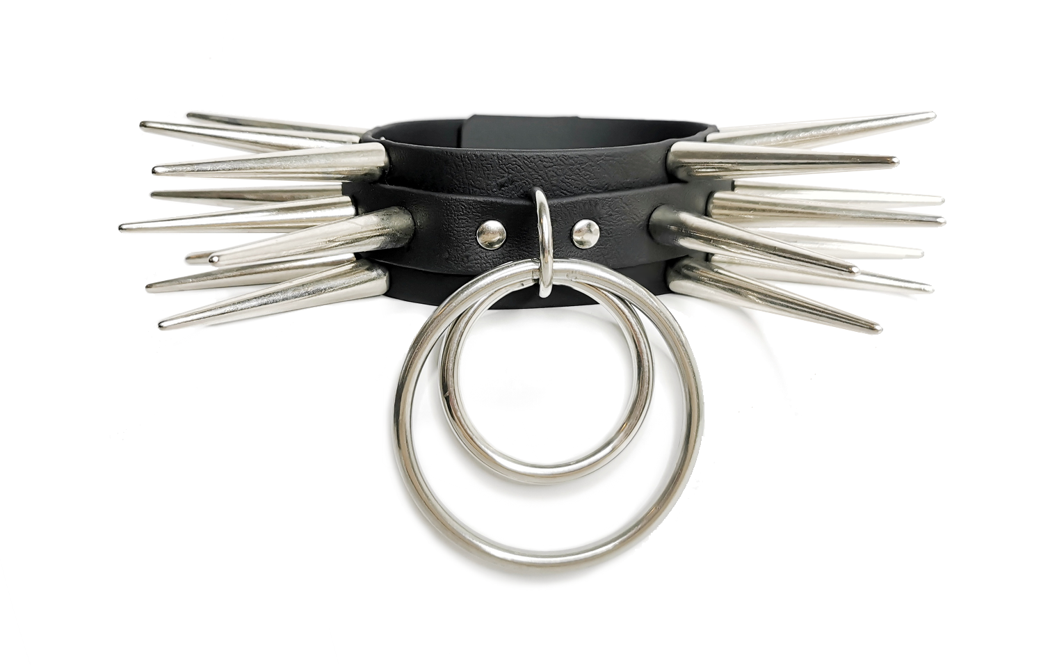 Sacred Sins Choker mit dreireihigen Spikes und zwei O-Ringen