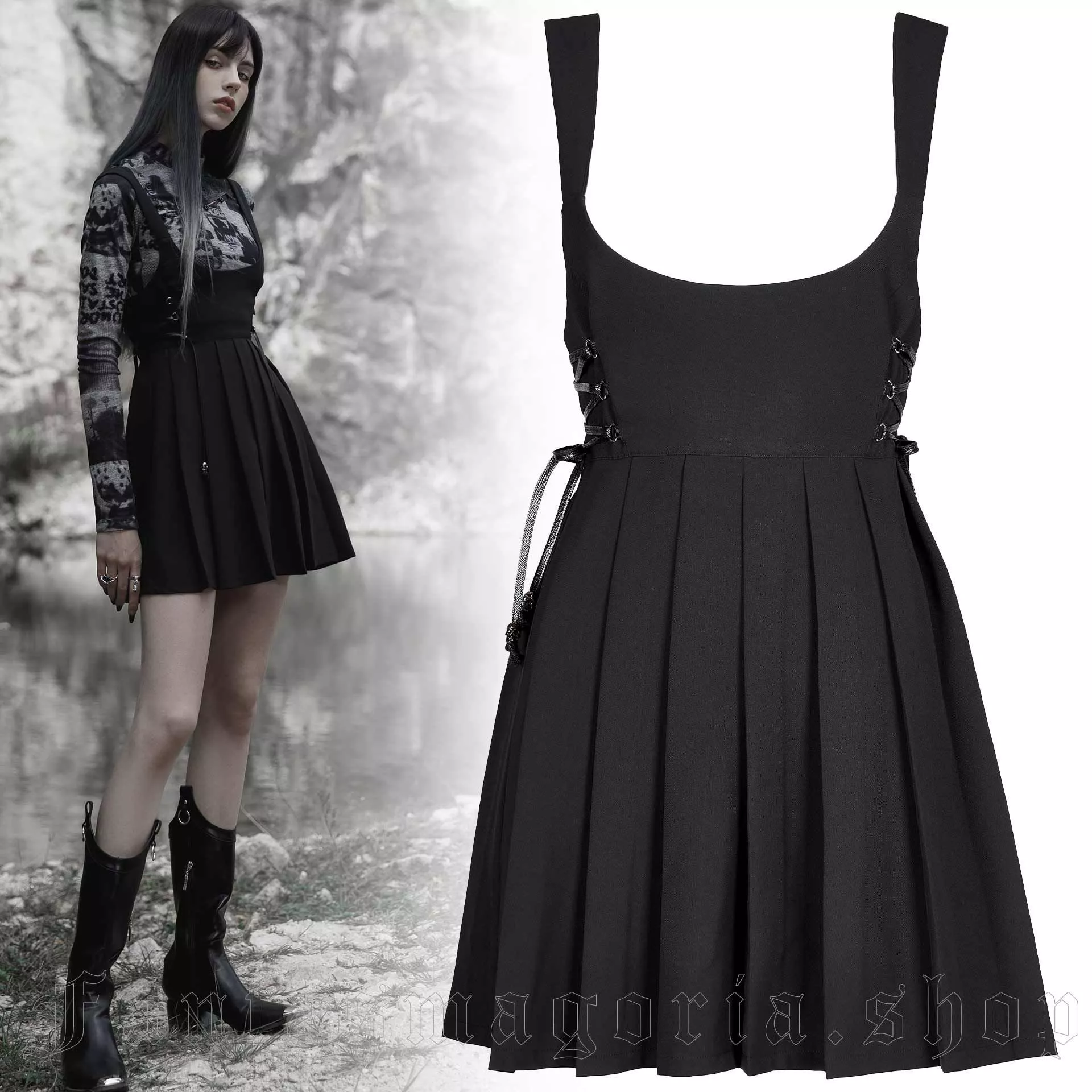 Punk Rave Modesta Black Pinafore Skirt