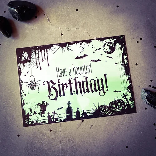 Dunkle.Seelen.Liebe Haunted Birthday Postkarte grün – Bild 2