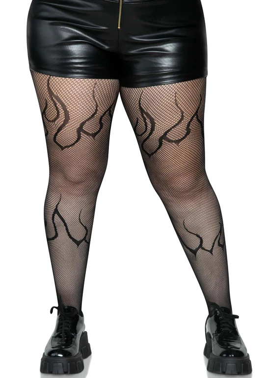Leg Avenue Flame Net Tights Plus Size - Nyctophilia Gothic Shop