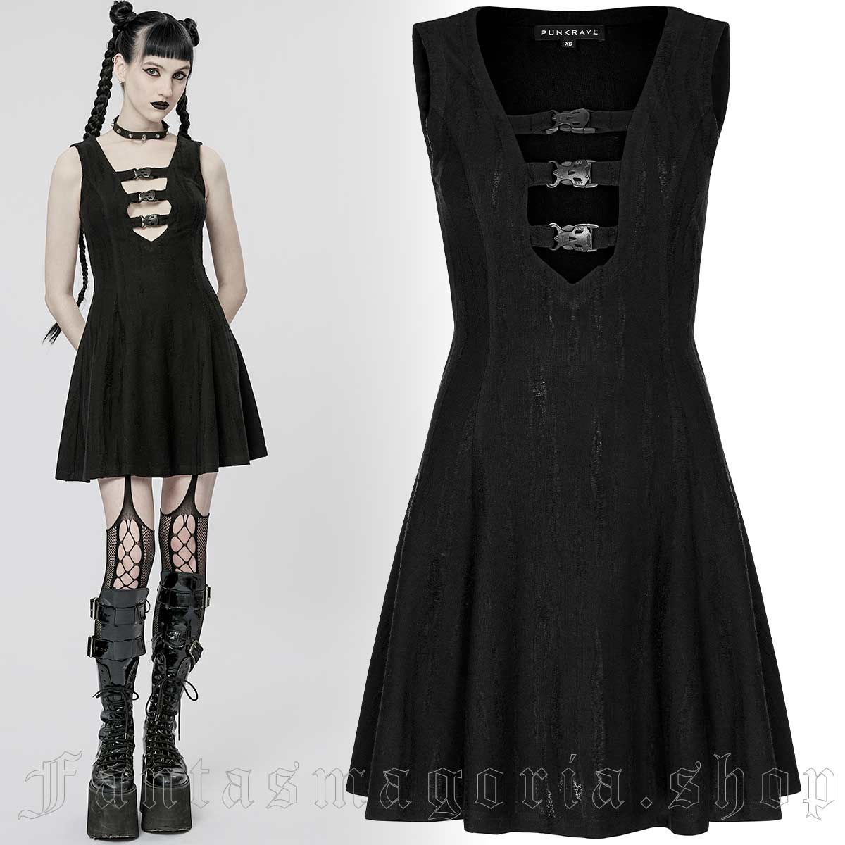 Pink Rover Dress Punk Rave Wicked Visions Black Dress - Nyctophilia Gothic Shop Hamburg