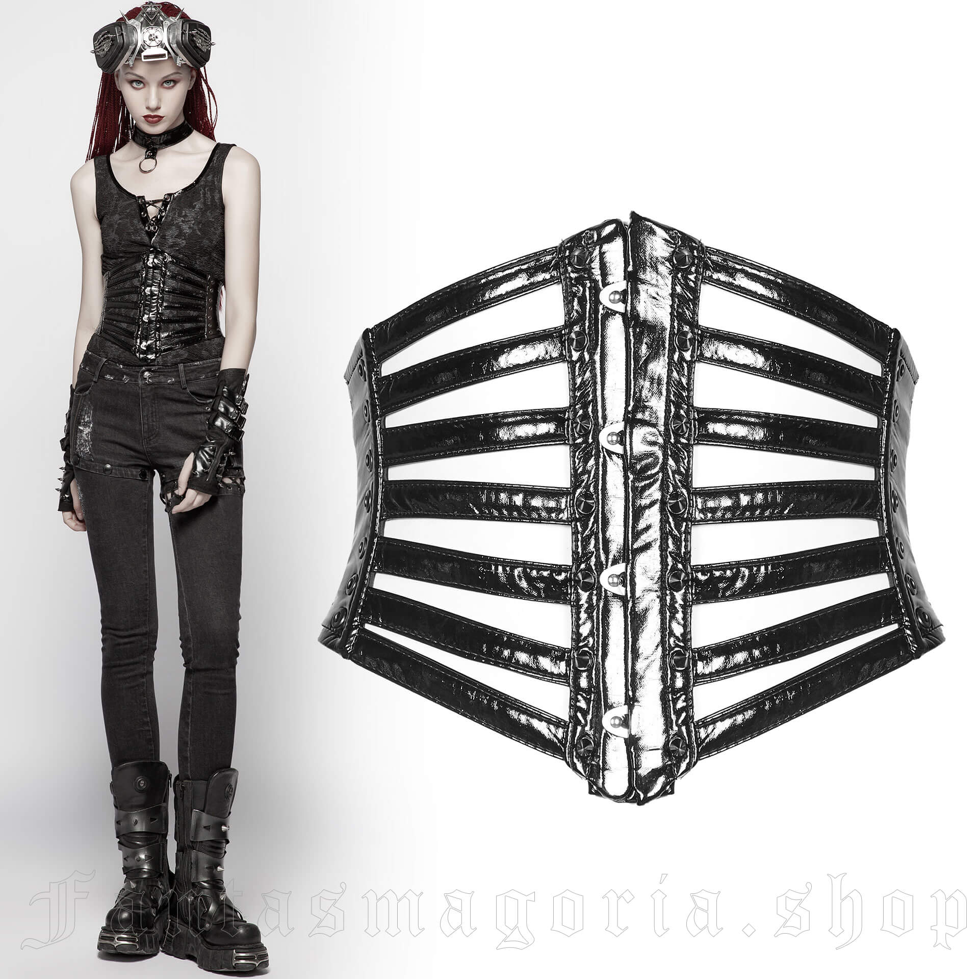 Punk Rave Black Cage Shiny Corset