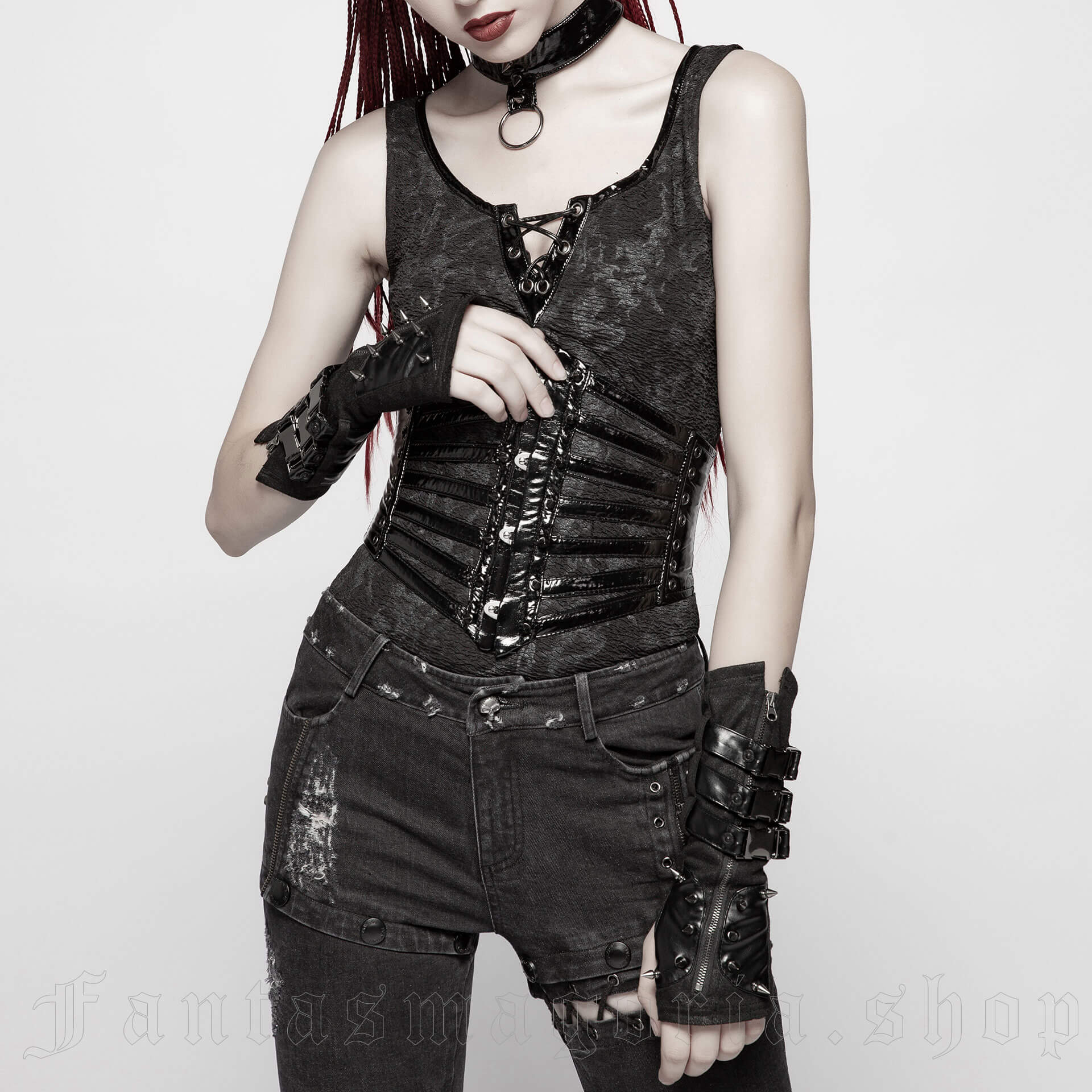 Punk Rave Black Cage Shiny Corset - Image 2