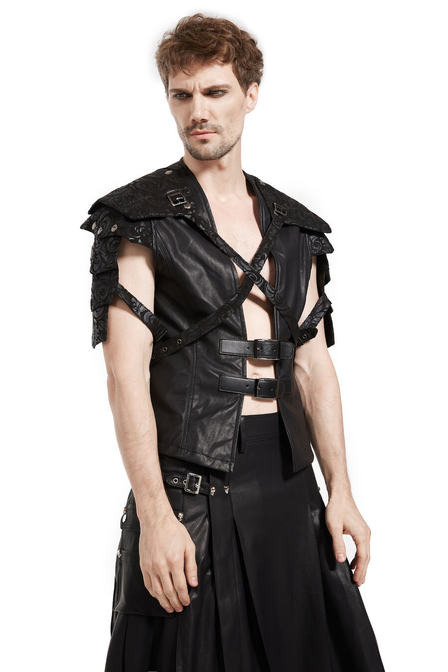 Pentagramme Faux Leather Strapped Waistcoat