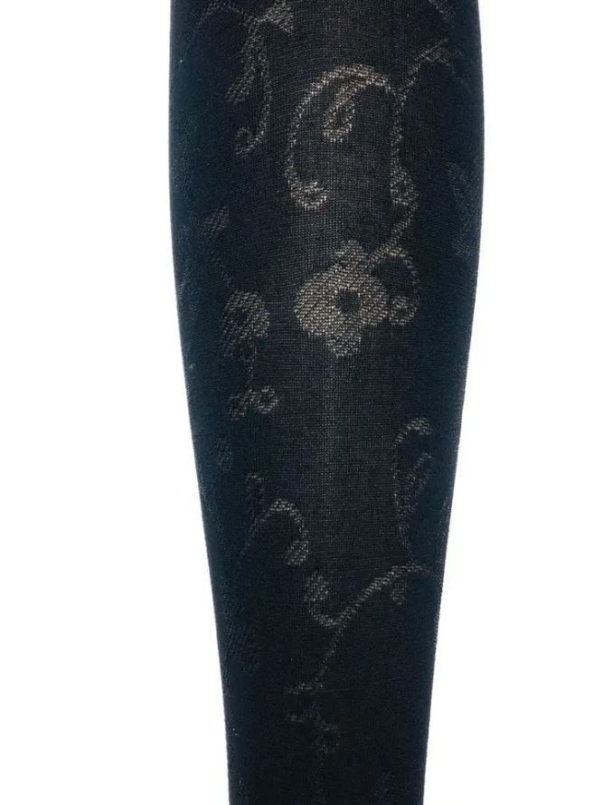 Black Veil Tights With Plant Motifs – Bild 2
