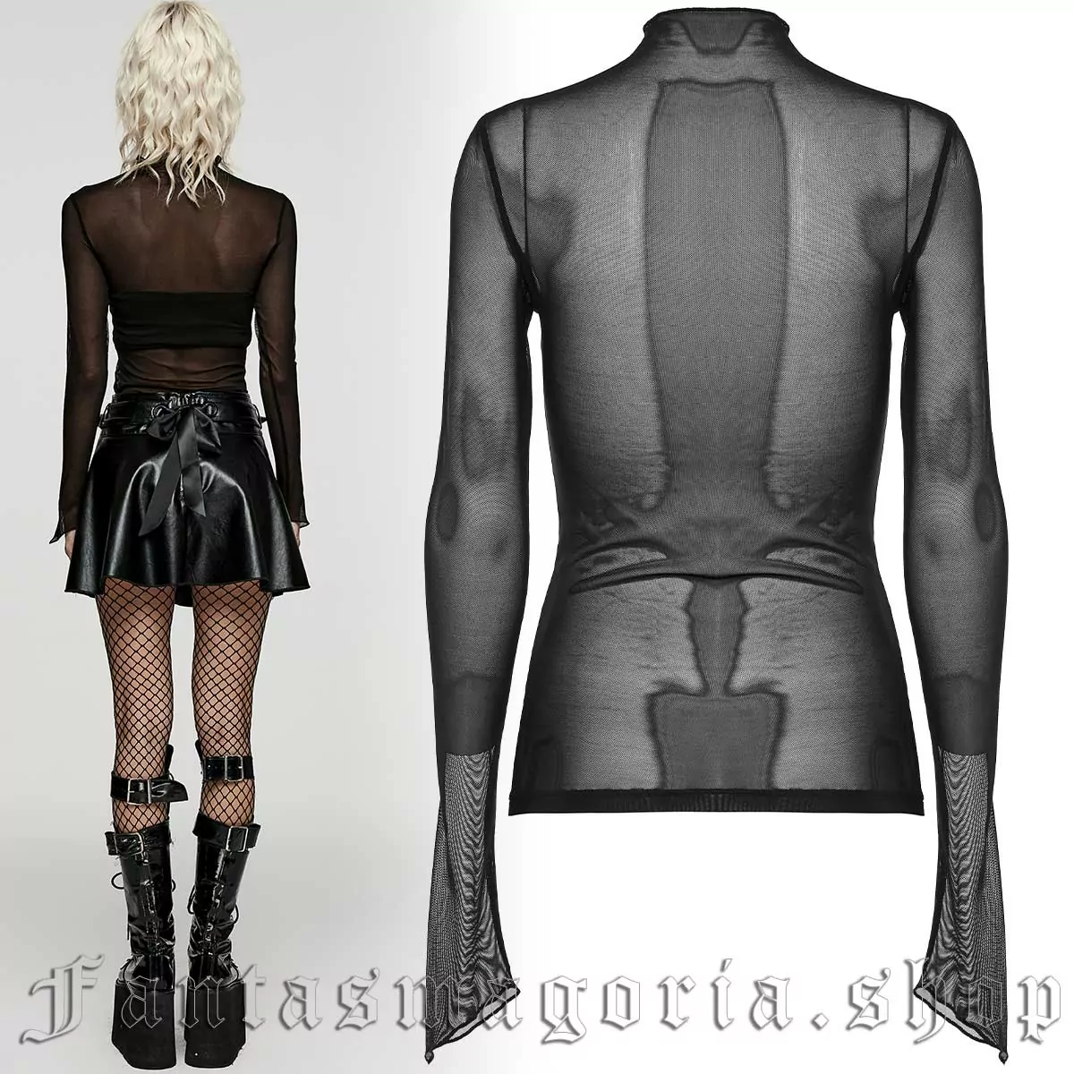 Punk Rave Gothic Cross Mesh Longsleeve - Image 2