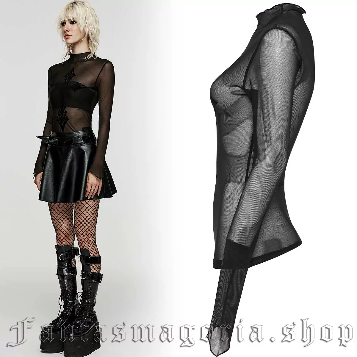 Punk Rave Gothic Cross Mesh Longsleeve - Image 3