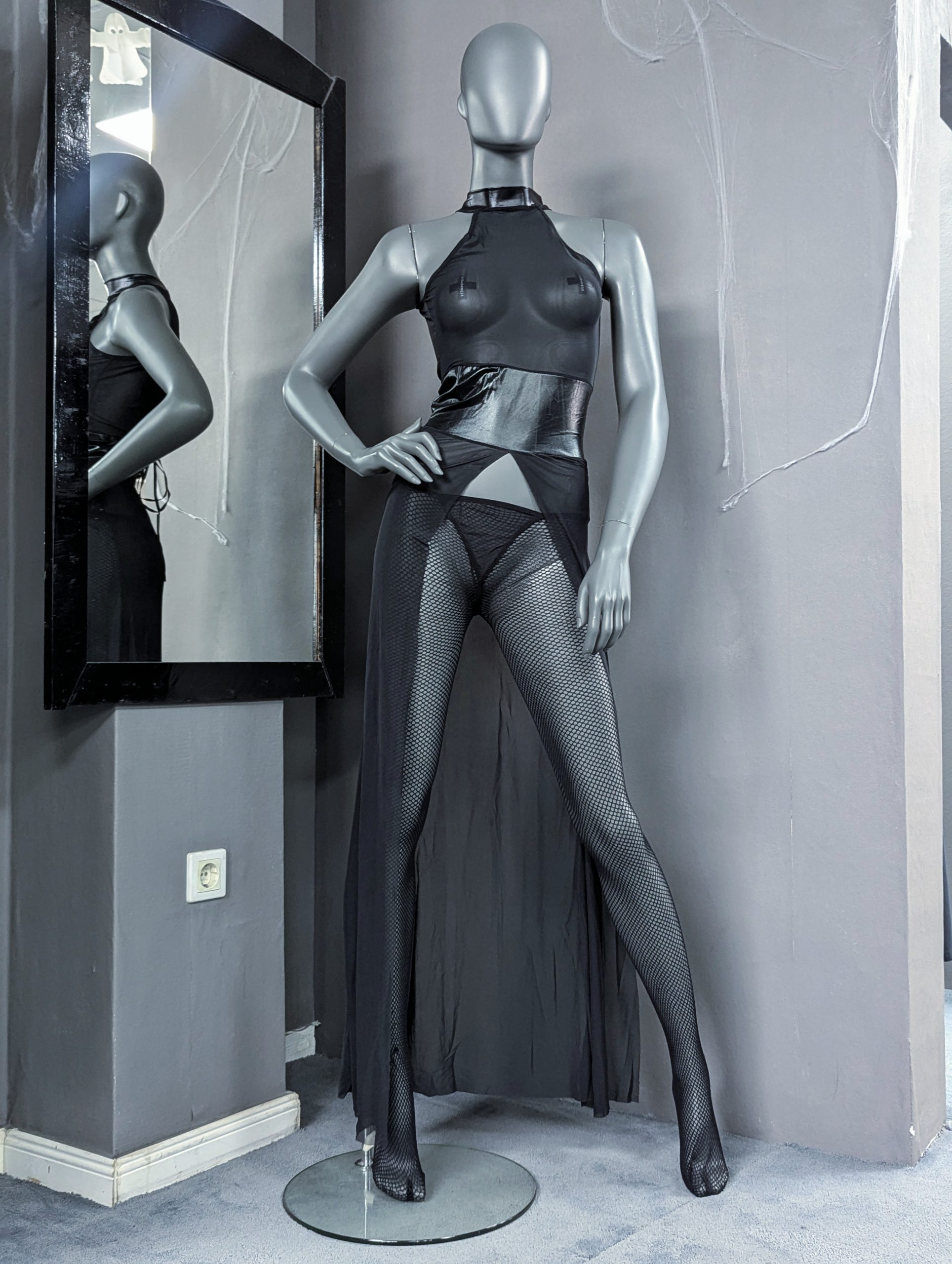 Black Mesh Dress with Collar