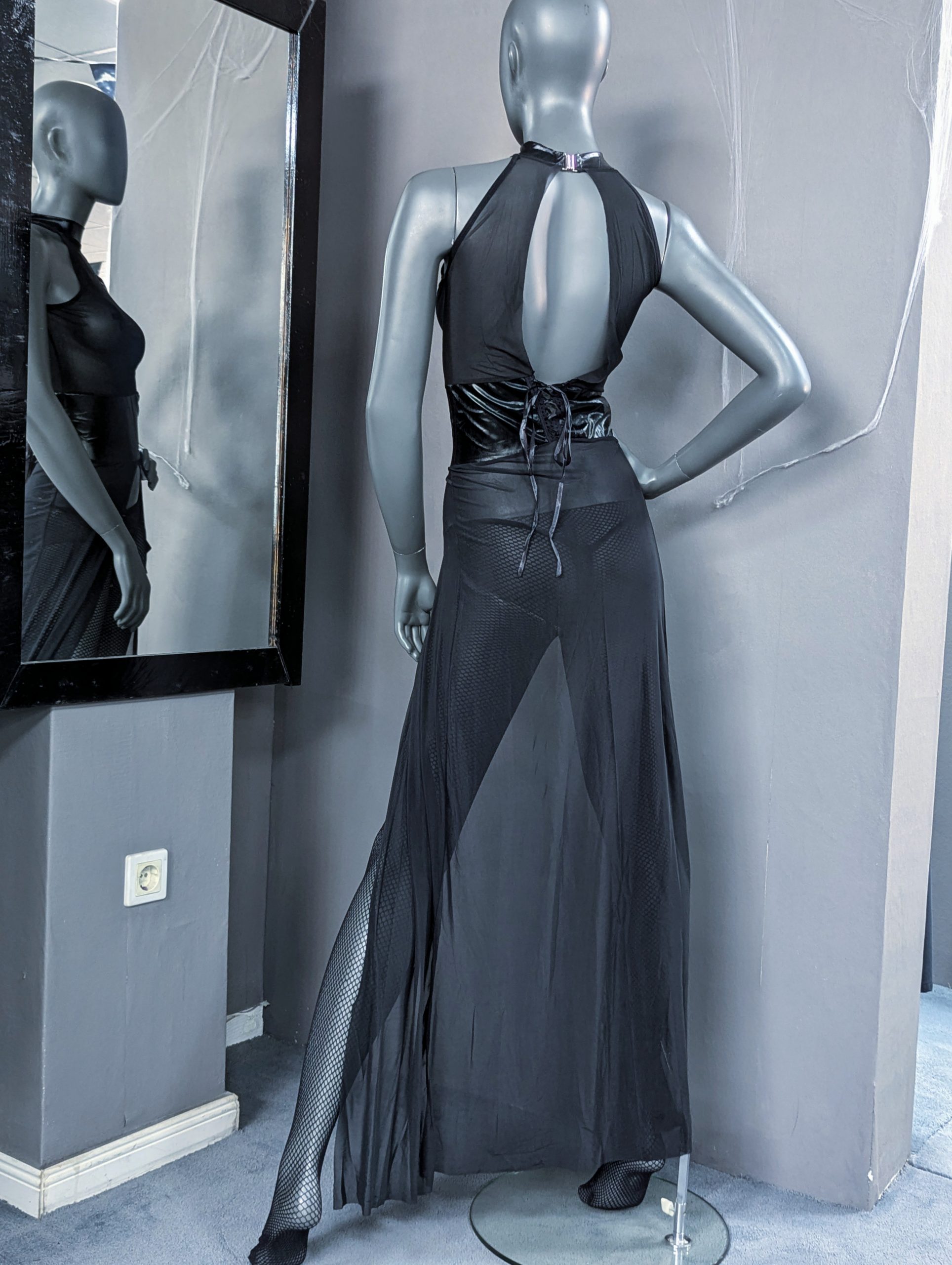 Black Mesh Dress with Collar - Image 2