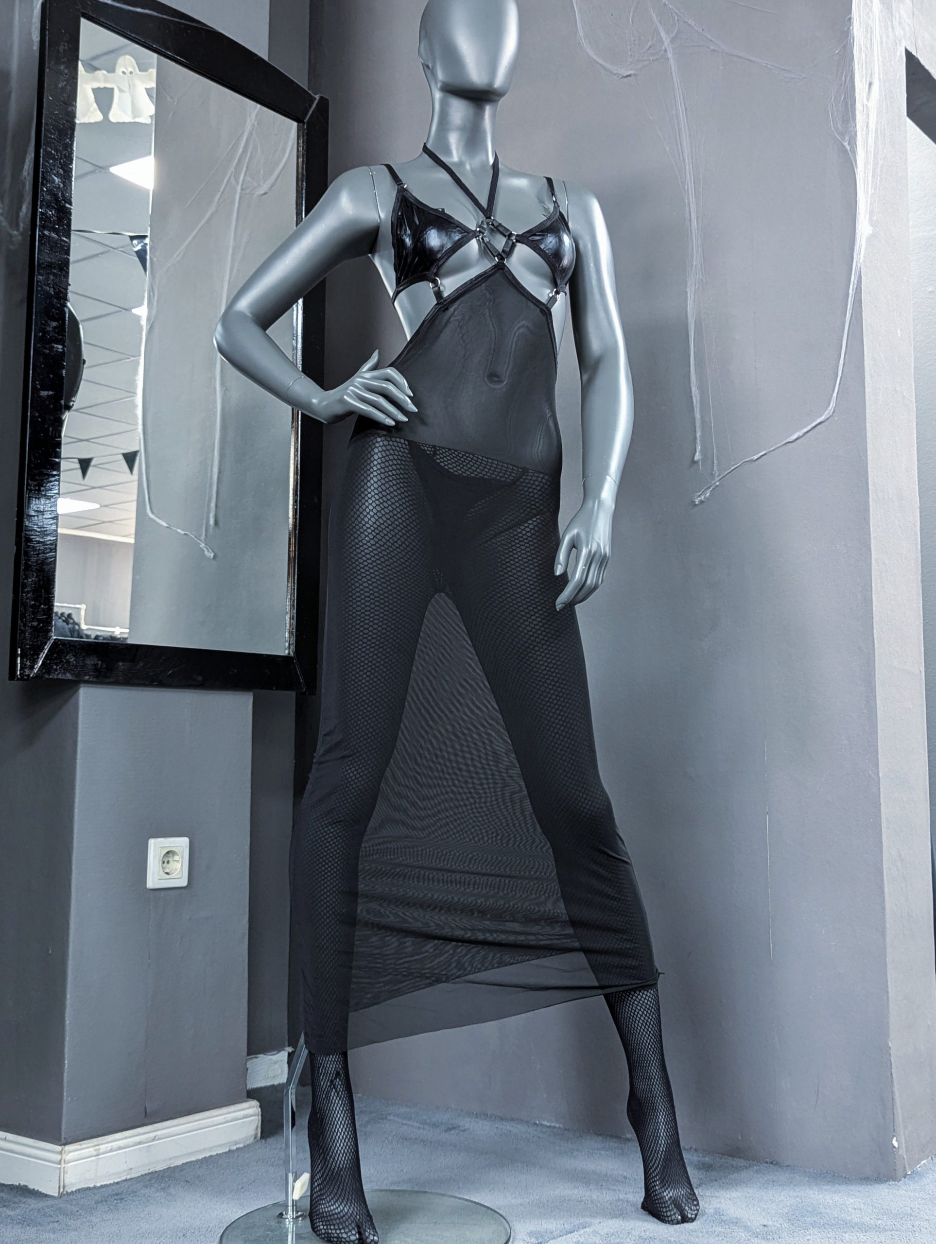 Black Mesh Dress with Straps