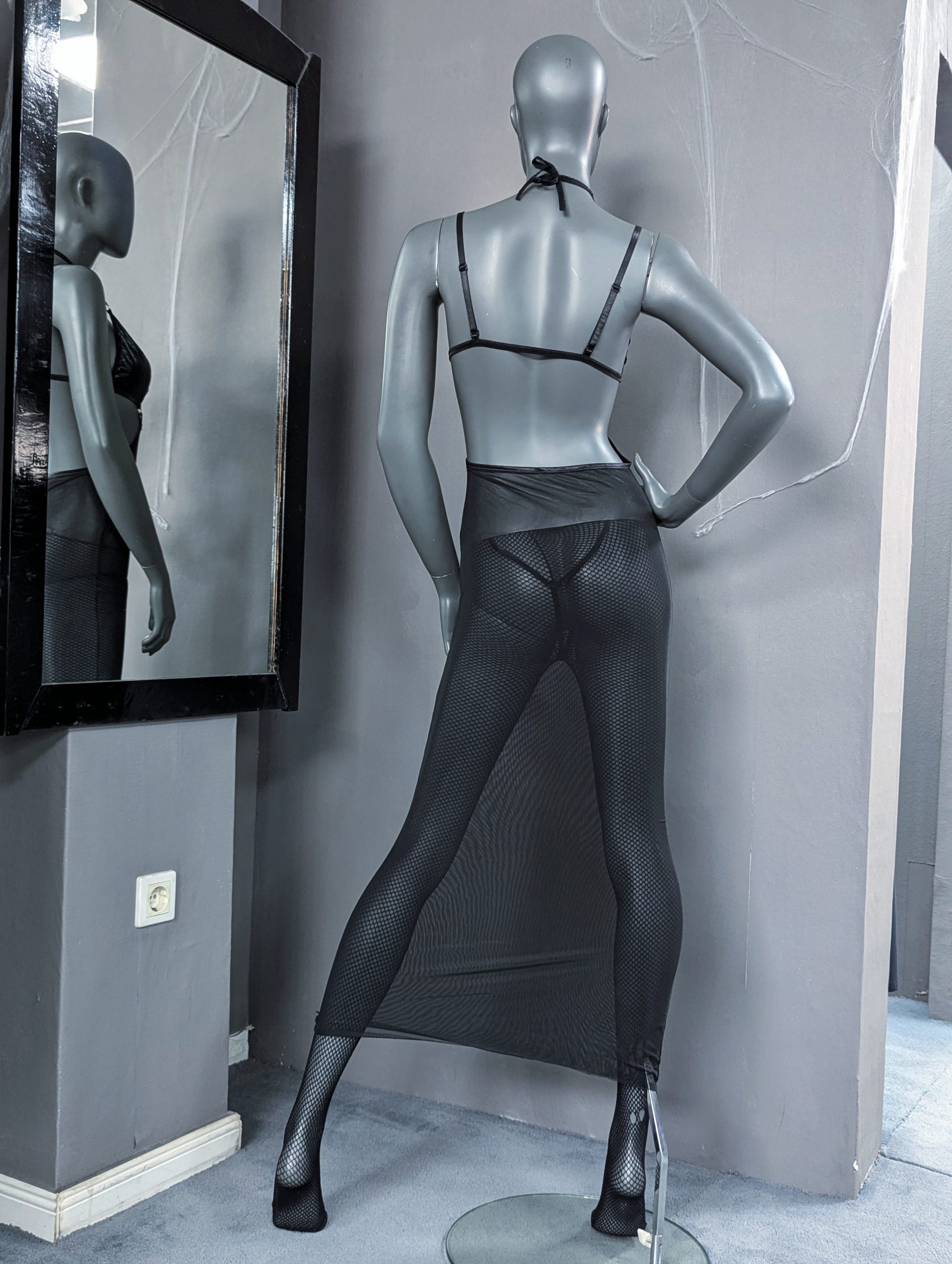 Black Mesh Dress with Straps - Image 2