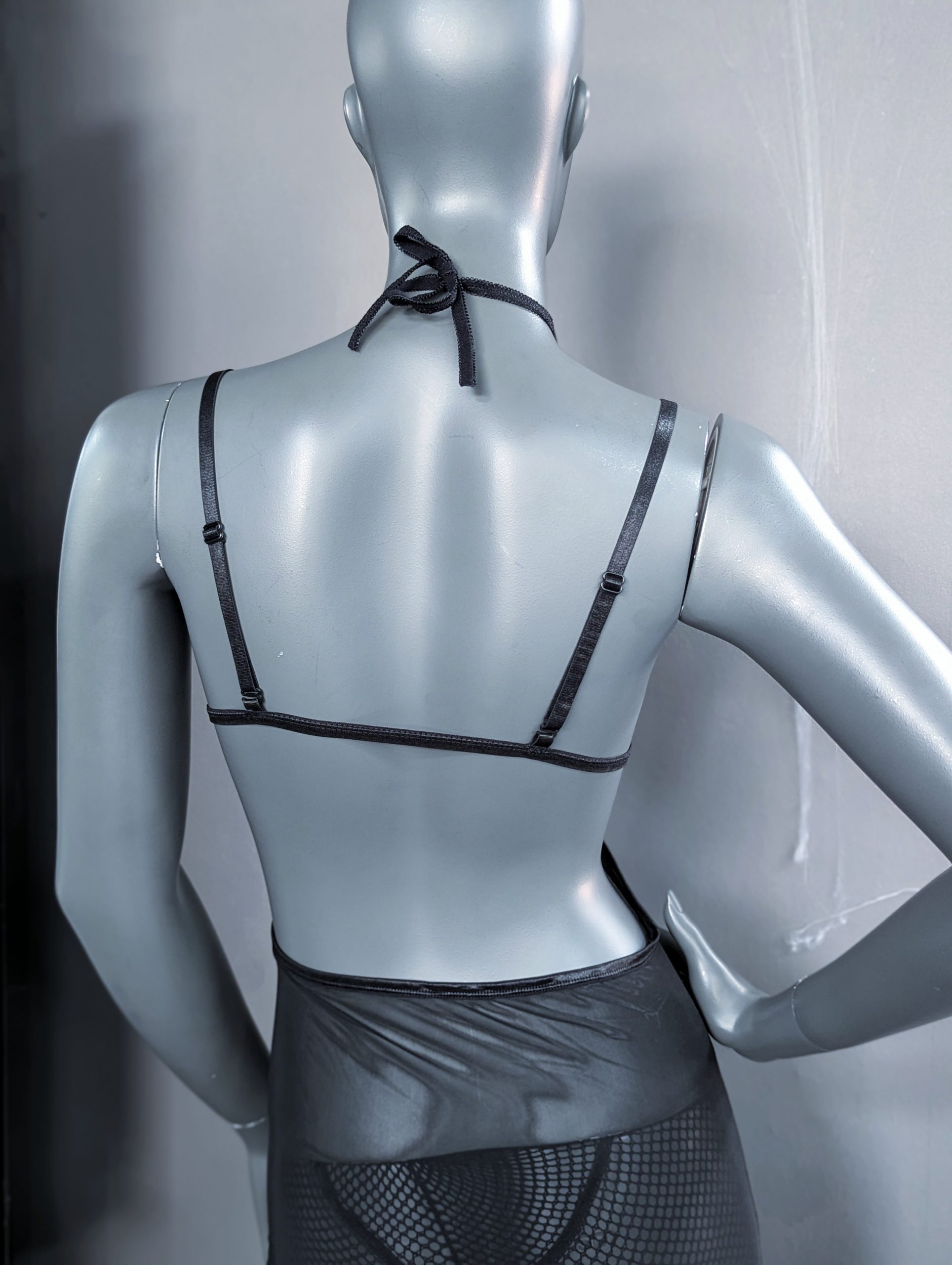 Black Mesh Dress with Straps - Image 4