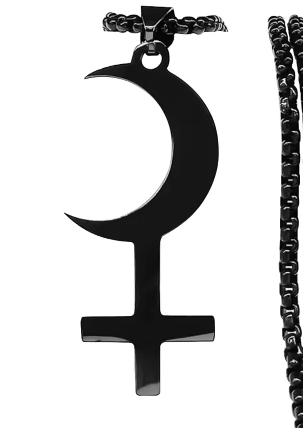 Easure Black Moon Cross Necklace