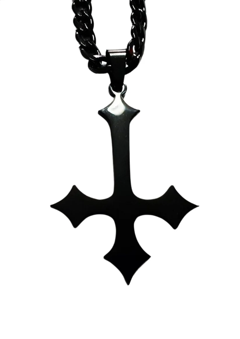 Easure Black Inverted Pointed Cross Necklace