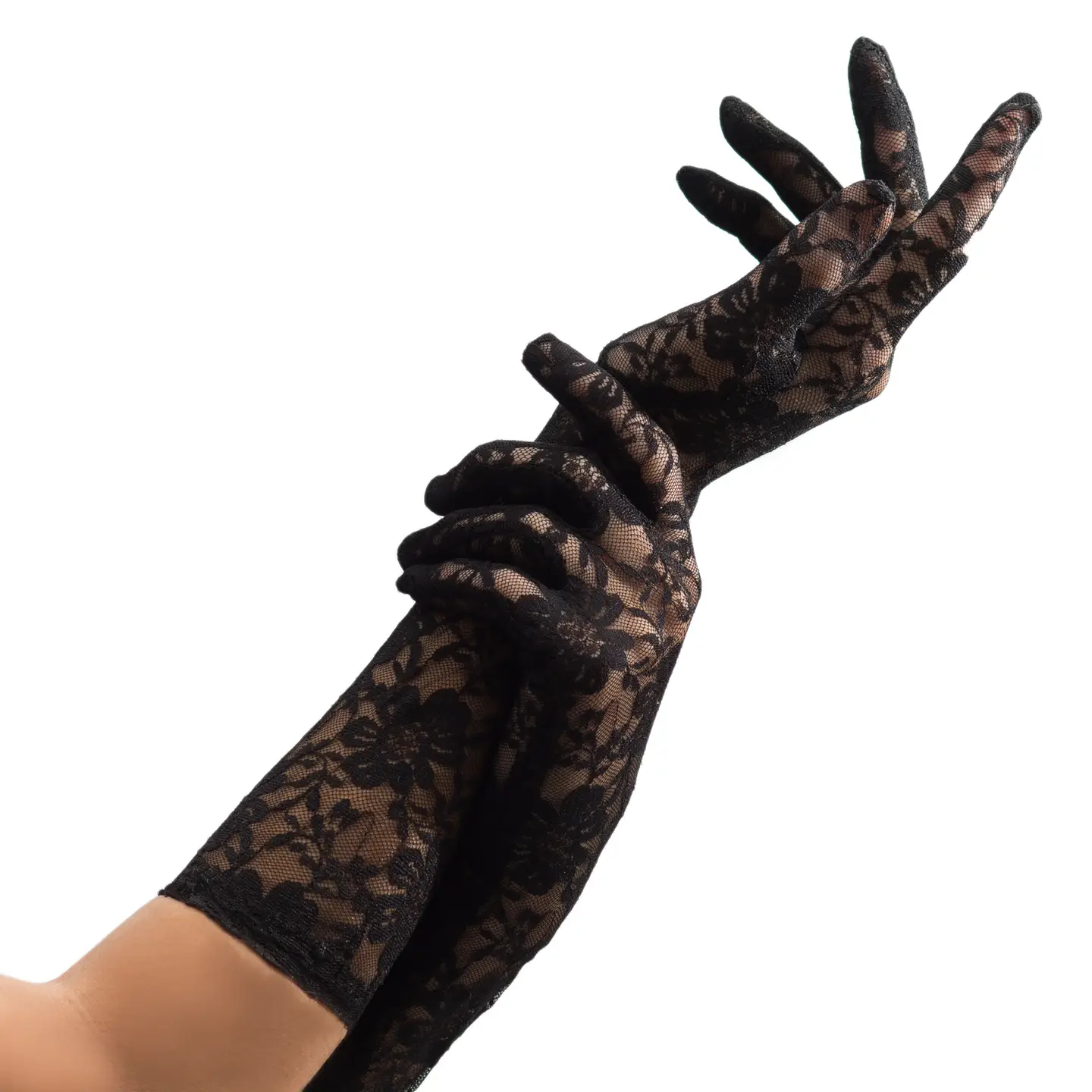 Black Floral Lace Long Gloves (Paar)