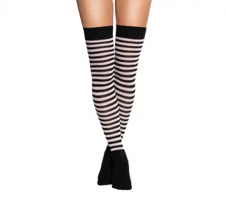 Black and White Overknee Striped Socks (Paar)