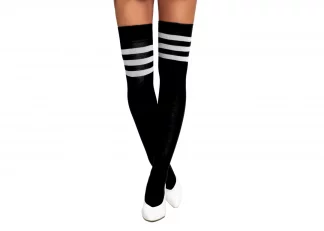 Black Overknee Socks With Sporty Stripes (Paar)