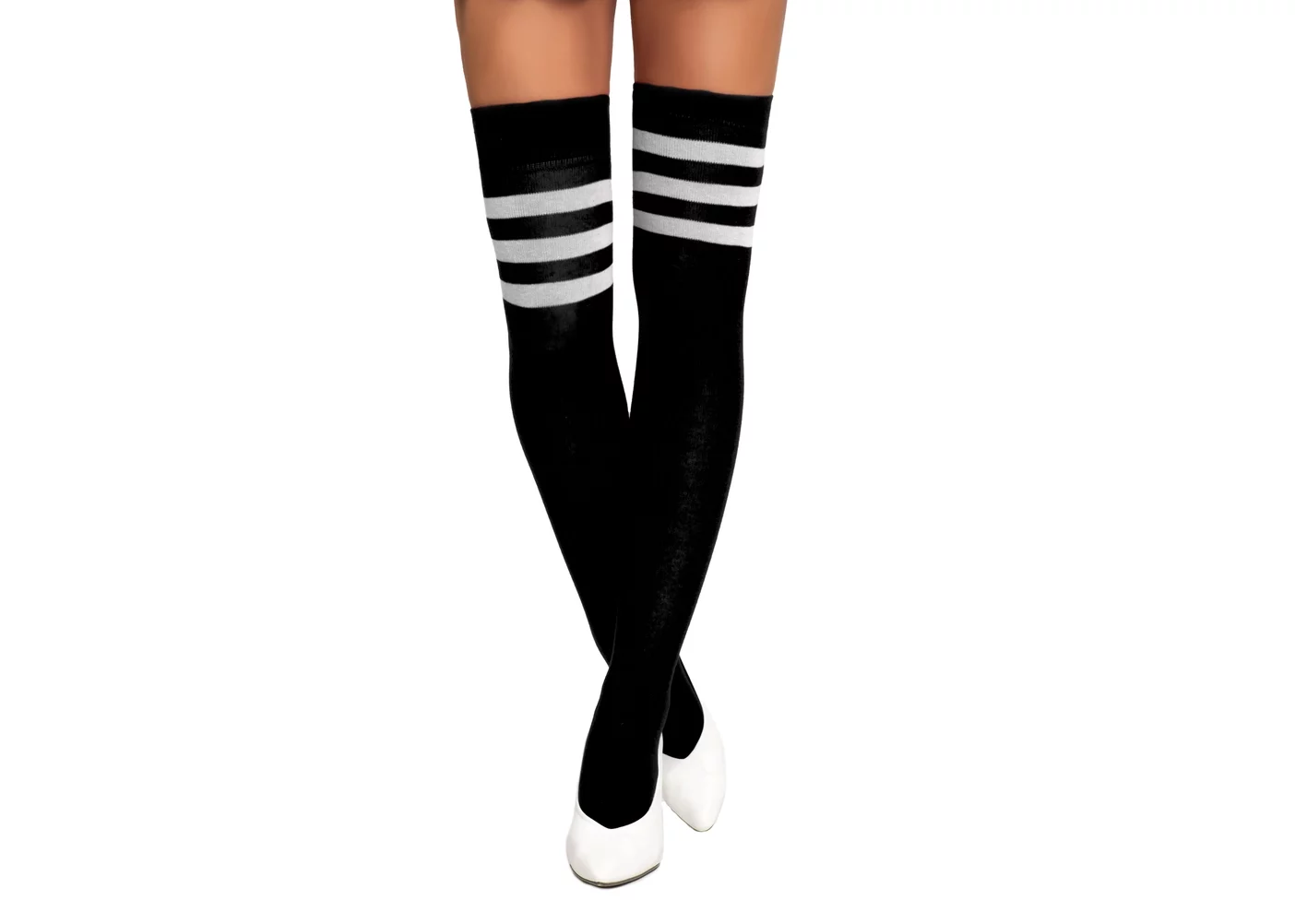 Black Overknee Socks With Sporty Stripes (Paar)