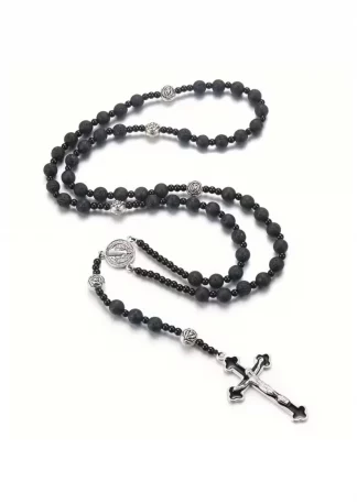 Easure Lava Stone Rosary Necklace