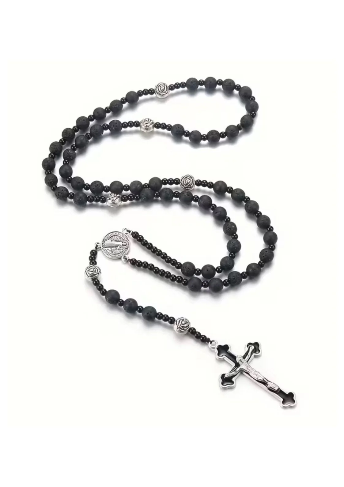 Easure Lava Stone Rosary Necklace