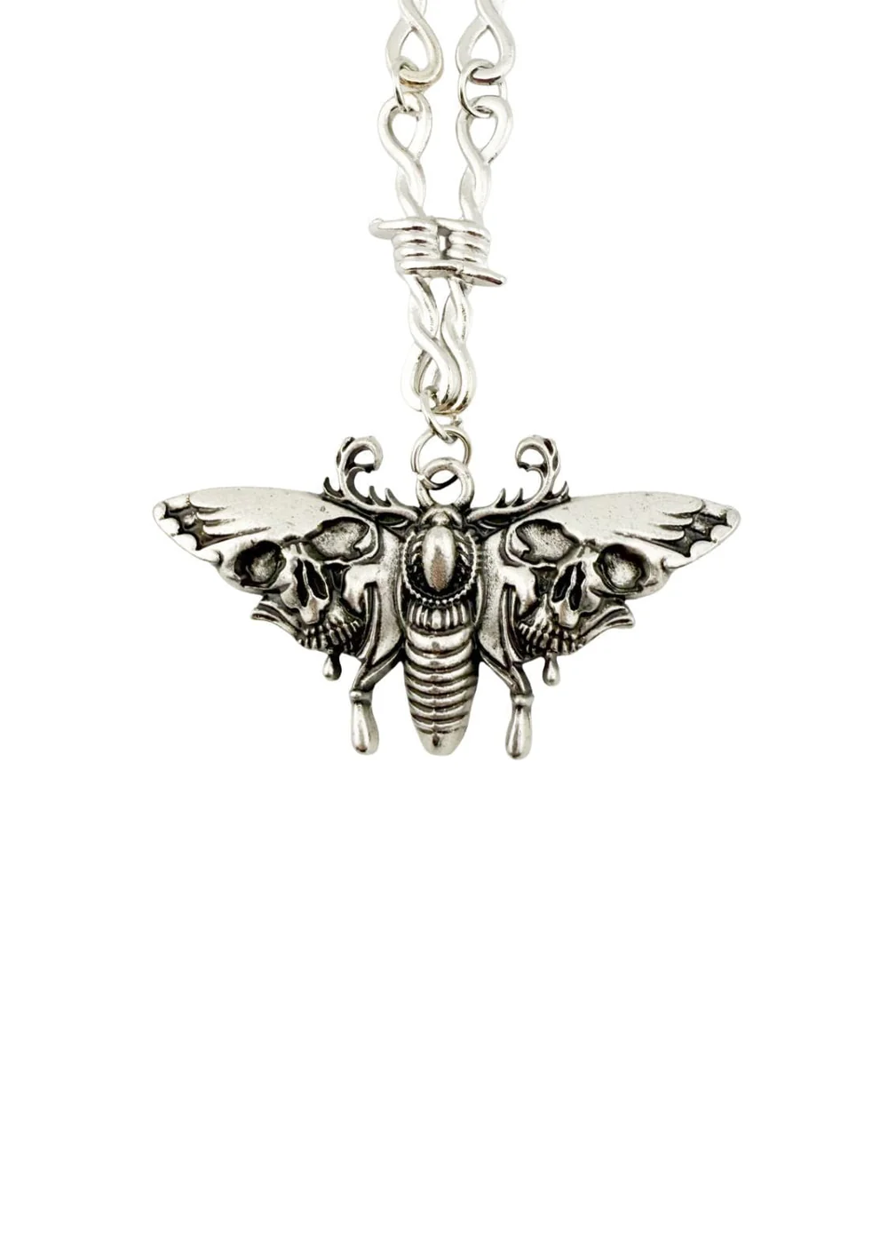 Easure Skull Moth with Barbed Wire Necklace
