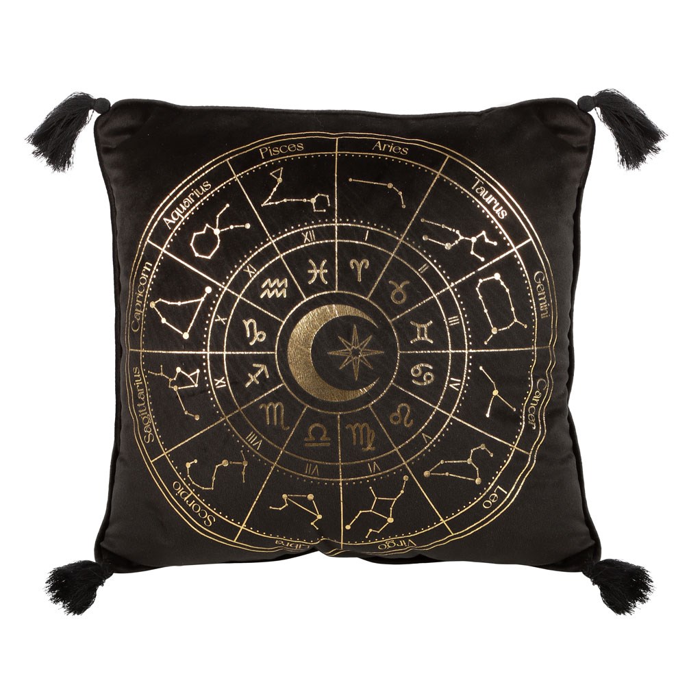 Spirit of Equinox Black Astrology Wheel Cushion (35 cm x 35 cm)