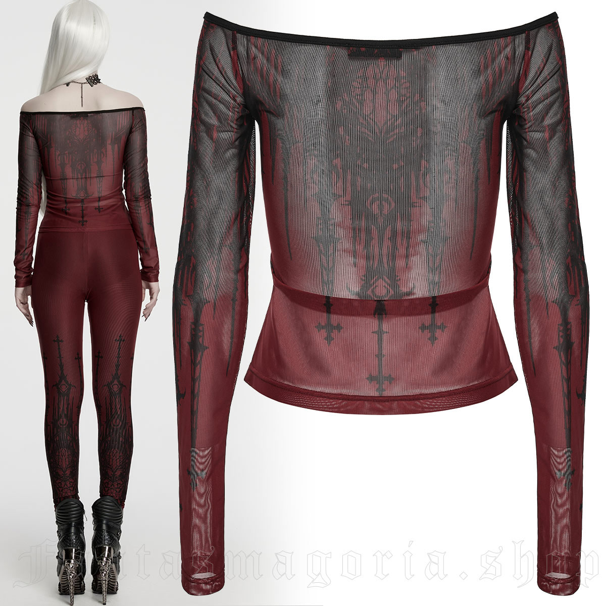 Punk Rave Gothic Cathedral Rouge Mesh Top - Image 2