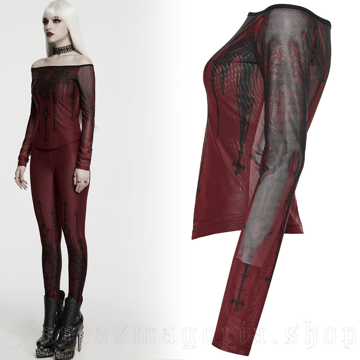 Punk Rave Gothic Cathedral Rouge Mesh Top - Image 3