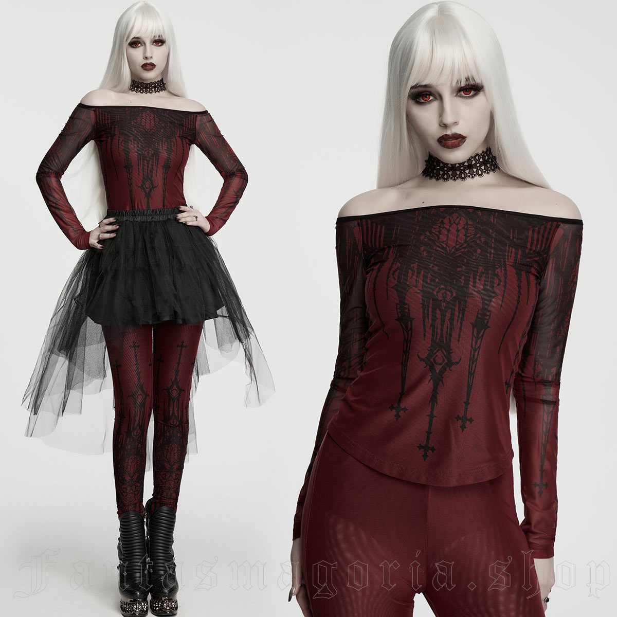 Punk Rave Gothic Cathedral Rouge Mesh Top - Image 4