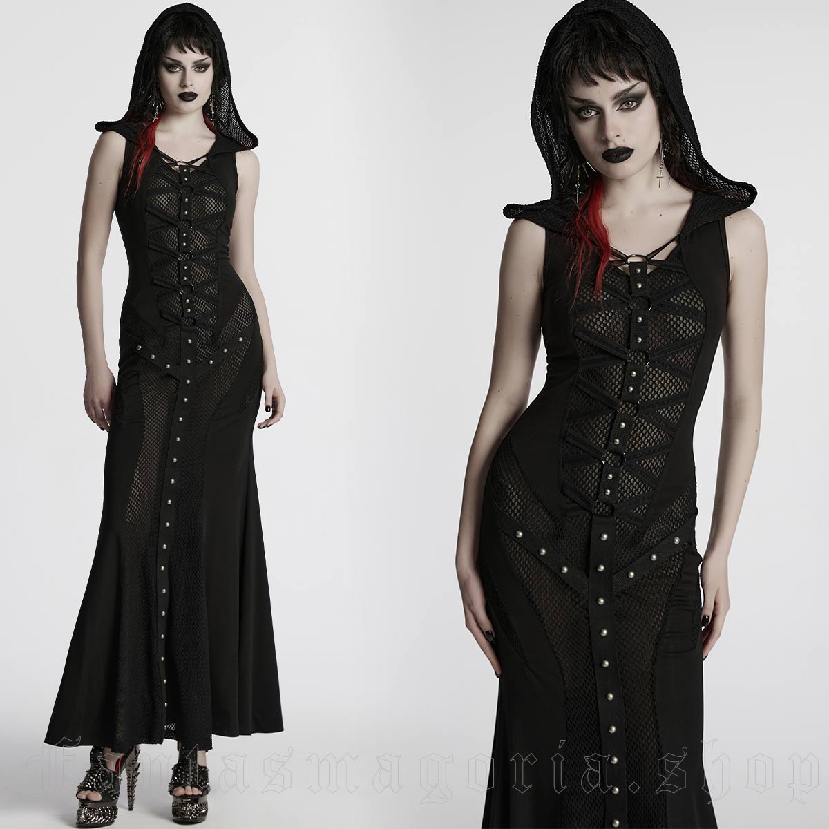 Punk Rave Tenebra Hooded Maxi Dress